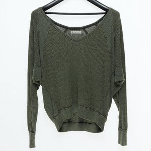 We The Free Thermal V-neck Waffle Weave Loose Fit Shirt • S • Green